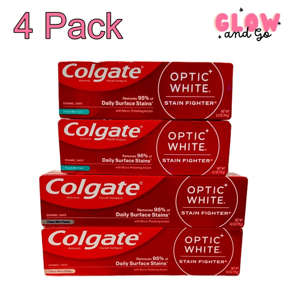 4 Pack Bundle - Colgate Optic White Stain Fighter, 6 oz & 4.2 oz
